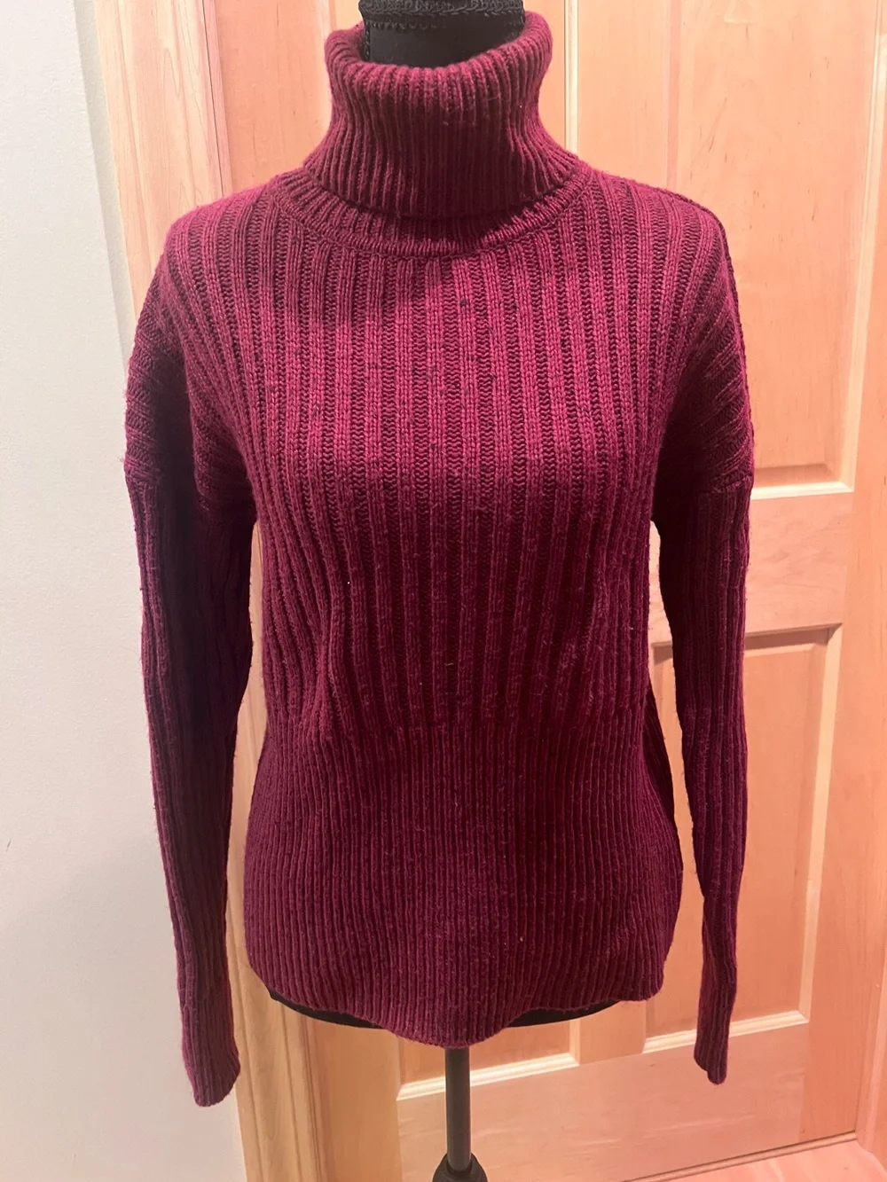 Michael Kors Women Preppy Burgundy Ribbed Turtleneck Sweater Classic Academia XS